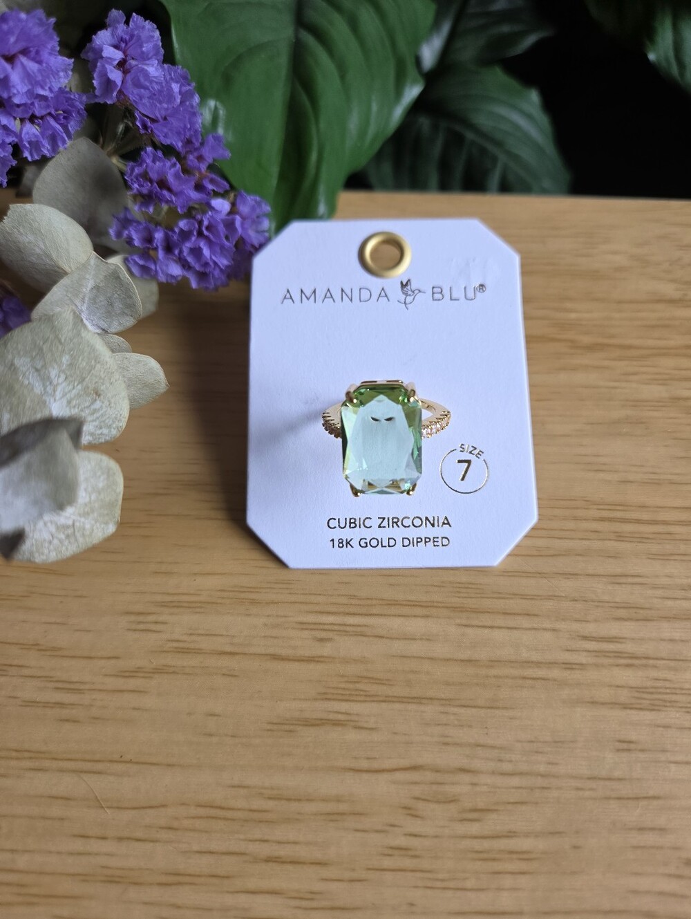 AMANDA BLU Green CZ 18k Gold Dipped Ring . Size 7.